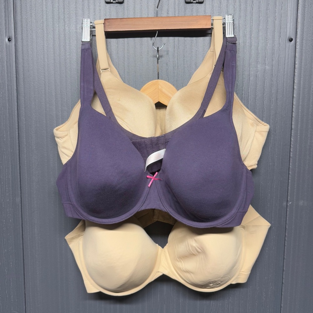 Cacique 3 Pack Lightly Lined Full Coverage Underwire Bras 44D Purple Tan 1127996